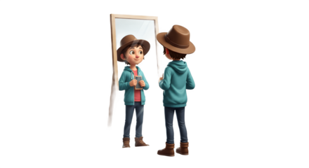Boy looking at his reflection in a mirror.