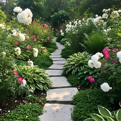 Beautiful Rose Garden Pathway.
