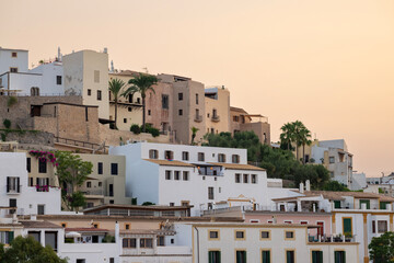 Fototapeta premium Traditional Mediterranean Houses in Ibiza Old Town at Sunset