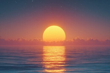 Sun dips into the ocean horizon, coloring the sky with pinks, oranges, and blues