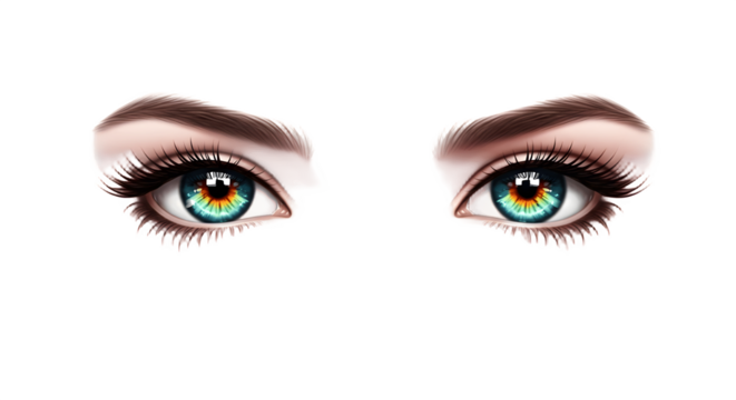 Captivating green eyes with long lashes and defined brows.
