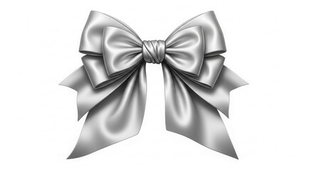Naklejka premium Elegant Silver Bow on White Background, Gift Decoration.