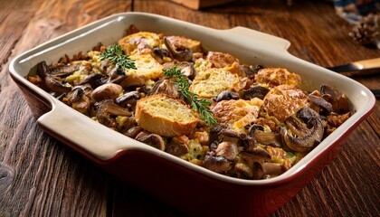 Savory Mushroom And Bread Stuffing Casserole