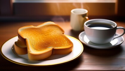 A Simple Breakfast With Golden Toasts Artistically Arranged Next To A Warm Cup Of Coffee