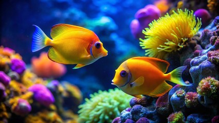 Fototapeta premium Vibrant orange fish gracefully swim amidst a breathtaking coral reef, showcasing the beauty of underwater life and the vibrant colors of a flourishing ecosystem.