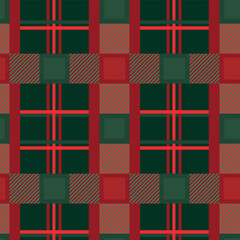 Elegant Christmas Plaid Seamless Pattern. Red and green holiday tartan plaid pattern design for textile, fabrics, print, fashion and packaging