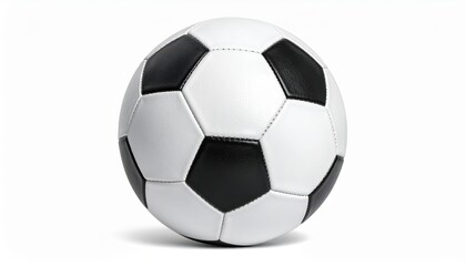 Obraz premium High-quality image of a traditional black and white soccer ball on a plain white background, perfect for sports-related designs.