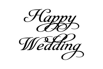 Happy Wedding - 筆記体でおしゃれに書いた、Happy Wedding（結婚おめでとう）の、おしゃれな手書き風のロゴマーク

