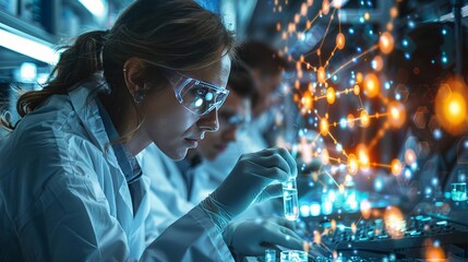 Scientist conducting biotechnological research in a futuristic laboratory