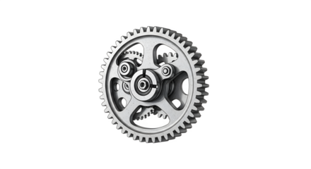 Detailed Gear Mechanism with Intricate Inner Workings on White Background.