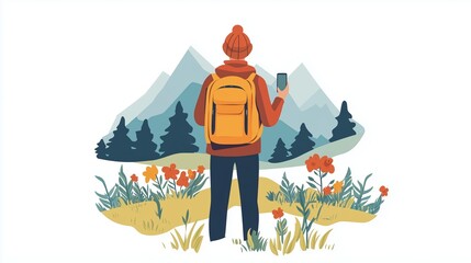 Person enjoying hiking with a phone in one hand.