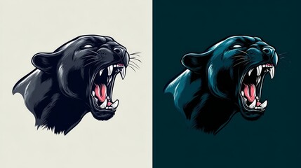 Angry panther roaring vector illustration symbol showing fierce wild animal aggression. Powerful predator concept for mascot design, sports teams, and branding projects