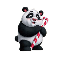 Obraz premium Cute Cartoon Panda Holding a Colorful Candy Cane in Festive Atmosphere