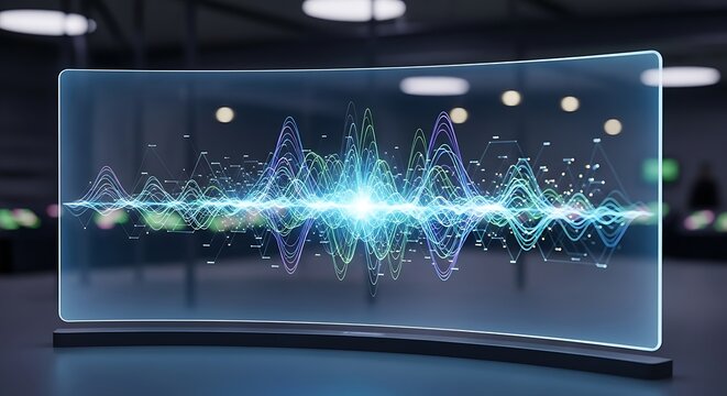 Futuristic Holographic Display Showing Sound Waveform Analysis.