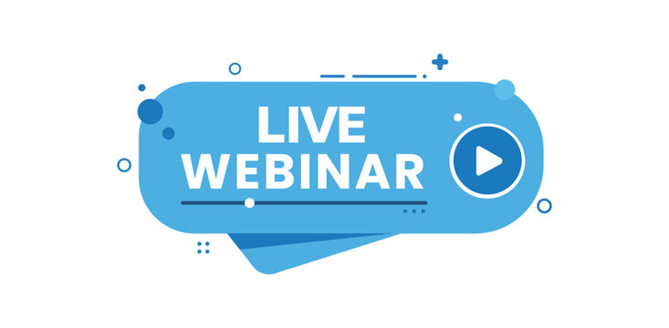 webinar,live,online flat vector illustration of a blue banner with play button and text live webinar for online course