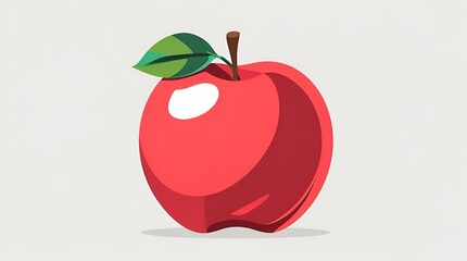 Minimalist Red Apple Vector Illustration with Green Leaf — Flat Design Isolated on White