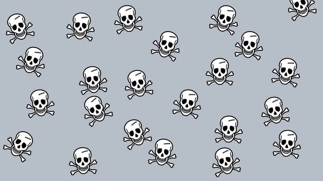 Few skulls moving randomly on a coloured and green background - animation