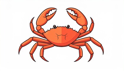 Cartoon Pixel Art Illustration of an Orange Crab with Claws Raised on White Background