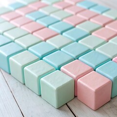 Fototapeta premium A close up of colorful pastel square tiles arranged in neat rows