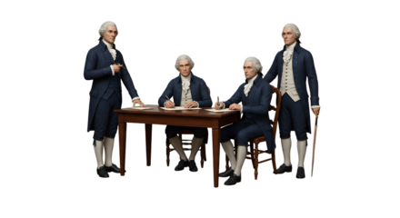 Group of historical figures seated around a table.