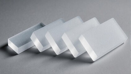 Lightweight aerogel transparent solid blocks arranged in a fan shape.