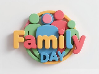 3D family day composition with colorful typography and symbols