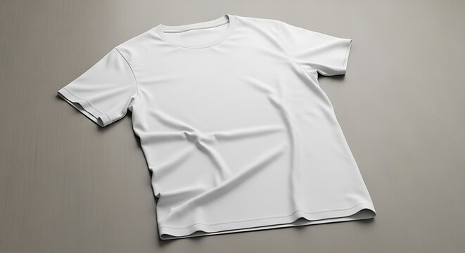 White T-shirt on a gray surface, studio shot.