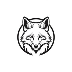 Fototapeta premium ​Foxy Head in Circle Logo - Monochromatic Clever Mascot Emblem Vector