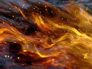 Abstract fiery landscape of flowing liquid glass, vibrant colors and dynamic shapes, surreal visual