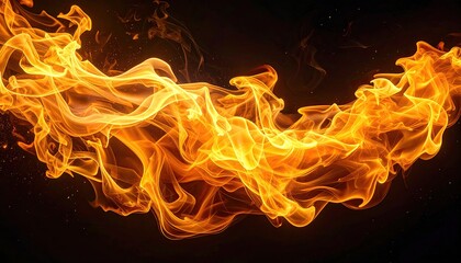 Abstract image of flowing, fiery orange and yellow flames against a stark black background.  The flames are dynamic, showing texture and movement