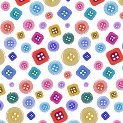 Multicolored buttons in a pattern.Vector seamless pattern of multicolored buttons on a white background.