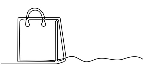 Shopping Bag Continuous Line Drawing with an Editable Stroke outline vector illustration. 