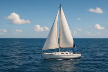 Fototapeta premium Sailboat gliding on serene ocean.