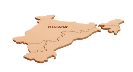 Map of India highlighting Gujarat state in a 3D perspective.