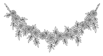 Elegant Floral Garland Line Art Illustration for Coloring Pages and Creative Projects