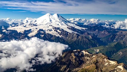 Majestic mountain range panorama with snow-capped peak