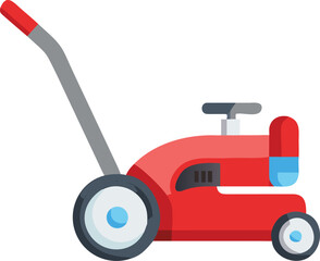 A bright red lawn mower displayed against a white background, highlighting its features and vibrant color.