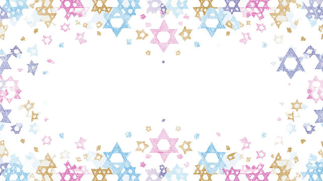 Colorful Star of David border pattern with bright festive design and copy space for Hanukkah Jewish holiday celebration.