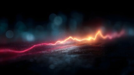 Fototapeta premium Abstract glowing energy line with sparks on a dark textured surface and bokeh background