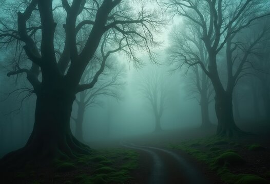 Enigmatic Fog Shadowing Historic Forest Depths Ancient Trees Shrouded in Mystery Nature Landscape