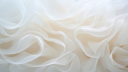 Soft, flowing folds of sheer, off-white fabric create a delicate, elegant texture.