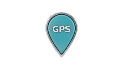 Teal GPS Pin Icon with White GPS Text on White Background.