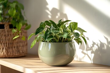 Soothing green, minimalist style pot depicting a perfect indoor decorative plant for a more lively and fresh atmosphere
