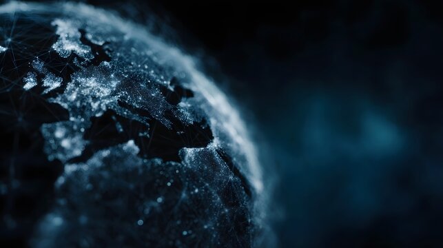 A glowing digital Earth with illuminated continents and intricate lines symbolizing global networks and interconnectedness