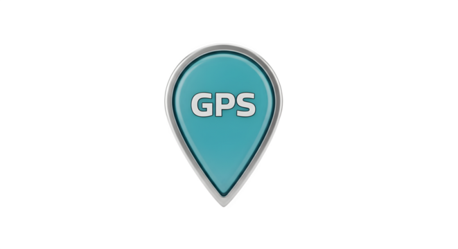 Teal GPS Pin Icon with White GPS Text on White Background.