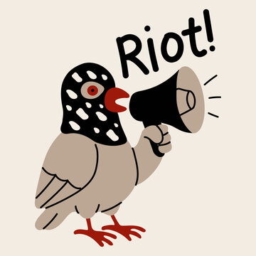 Funny Cartoon Bird Holding Megaphone Shouting Riot