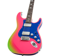 Obraz premium Vibrant Electric Guitar: Pink, Green, Blue Gradient Finish