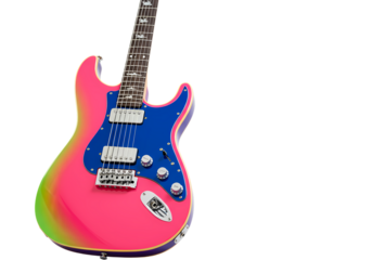 Vibrant Electric Guitar: Pink, Green, Blue Gradient Finish