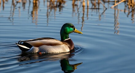 Mallard Duck Swimming in Calm Water.