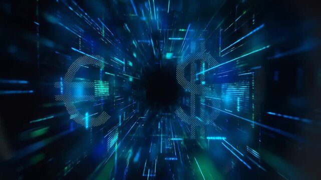 Woman eye reflects dollar euro symbols financial obsession concept shows greed ambition global economy money driven world market focus business wealth corporate consumerism